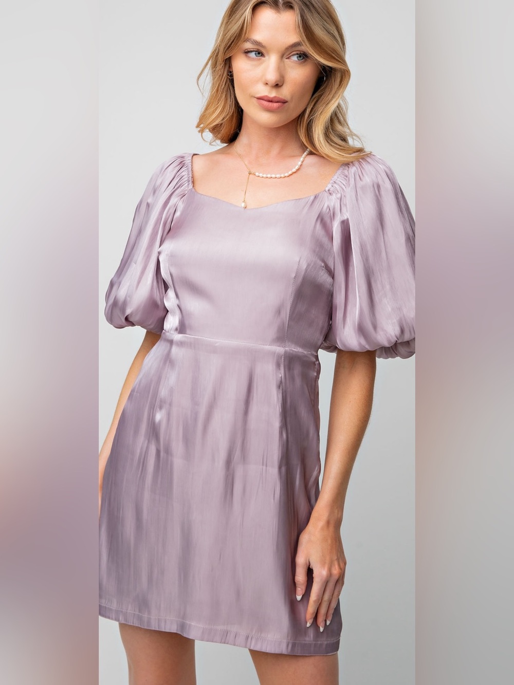 easel Lavender Satin Puff-Sleeve Midi Dress/ brand New w/tags
